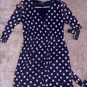 NEVER WORN NAVY BLUE & CREAM POKA DOT DRESS